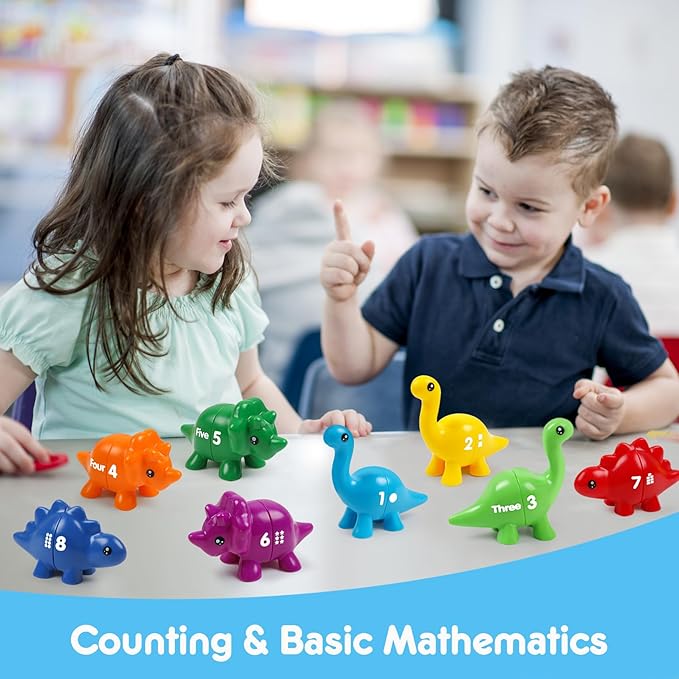 USATDD Numbers Matching Dinosaur Toy 1-10 Counting Sorting Game Double-Sided Dino Fine Motor Toys Number Recognition Learning Toy, Stocking Stuffers for for Kids Boys Girls