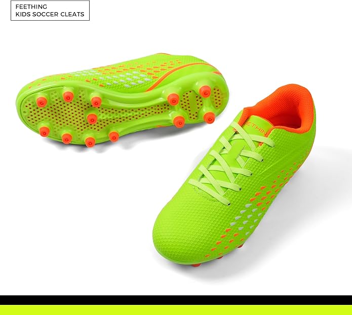 Kids Soccer Cleats for Boys and Girls - Lightweight Firm Ground Football Shoes with Plastic Studs for Natural Grass Play
