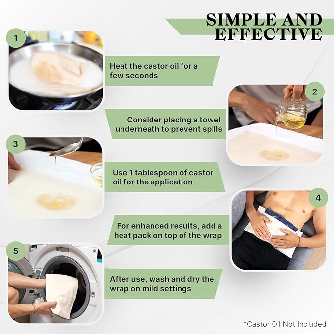 LONDON LINENS 100% Natural Cotton Flannel Castor Oil Pack Wrap - Unbleached, Reusable Castor Oil Wrap for Abdomen, Joints & Other Areas with Front Pocket for Hot & Cold Pack (Pack of 10)
