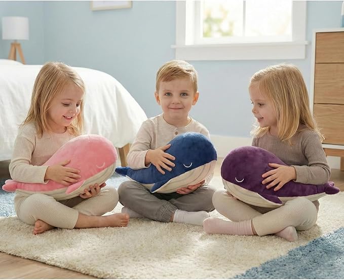 Whale Stuffed Animals Plush Pillow 4 Size Cute Soft Cotton Plushies Pillows Kawaii Blue Whale Toy Gifts for Kids Boys Girls Adults (Blue, 18 Inch)