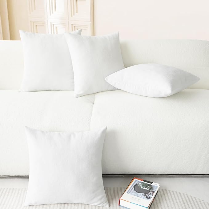 CaliTime Decorative Couch Throw Pillow Covers 18 X 18 Inches True White | Pack of 4, Cozy Chenille Cushion Cases for Sofa Bed Living Room Farmhouse Home