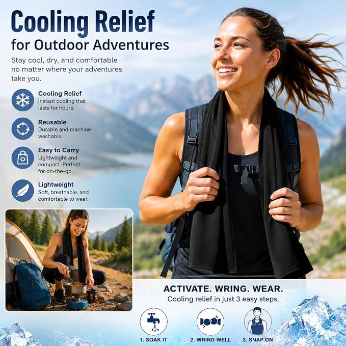 Cooling Towels 43.3" x 15.7" - Ice Towel, Sweat Towel, Cooling Towels for Neck & Face & Cooling Neck Wraps for Summer Heat - Neck Cooler for Quick Cool Down for Gym, Running, Golf, Yoga & Sports