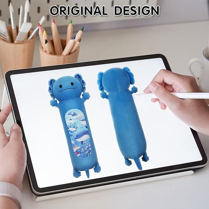 22” Long Axolotl Plush Body Pillow, Cute Blue Ocean Axolotl Stuffed Animals, Salamander Squishy Soft Plushies Toy, Gifts for Kids Girls and Boys, Birthdays Easter 