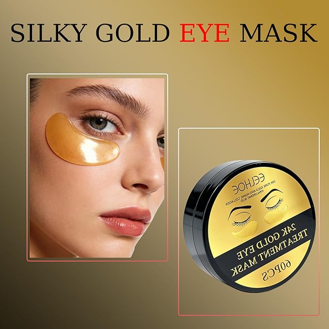 24K Gold Collagen Under Eye Patches – Hydrogel Masks for Dark Circles, Puffiness & Wrinkles – Brightening Anti-Aging Eye Gels, Moisturizing for All Skin (60 Pairs)
