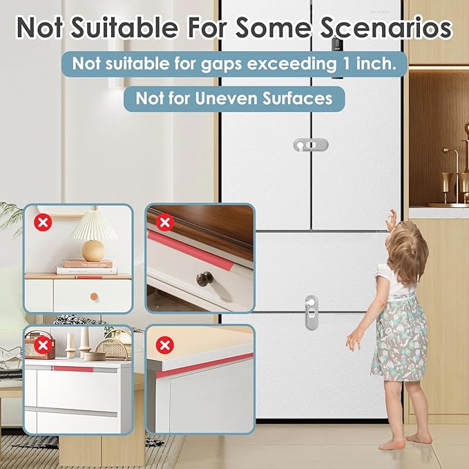 5 Pack Child Proof Refrigerator Lock, Baby Proofing Cabinet Locks, Oven Lock Child Safety. Adhesive Fridge Locks for Kids, Dishwasher, Cupboard, Closet Doors - No Drilling or Tools (Grey)
