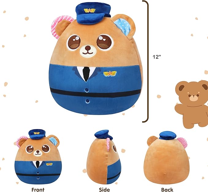 Easfan Policeman Bear Plush Pillow Soft Plush Toy Cute Stuffed Animal Home Room Decoration Gifts for Kids Toddlers,12''