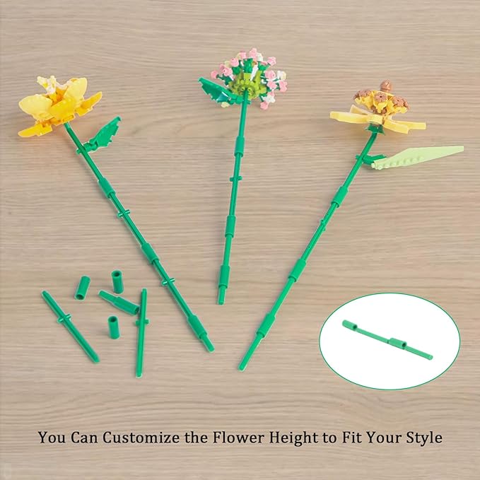 Flower Bouquet Micro Building Set with Vase, Botanical Collection Building Toy, Artificial Flowers Building Blocks Toy Home Office Decor
