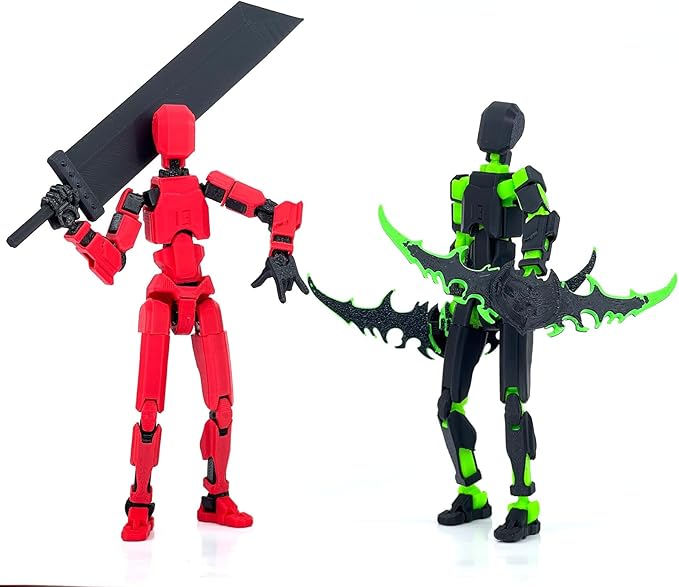 (Assembly Completed) T13 Action Figure Set, Titan 13 Robot Action Figure 3D Printed robo 13 Lucky 13 Articulated, Dummy Gift for Collectors Desktop Decorations, Black Green/Red Black