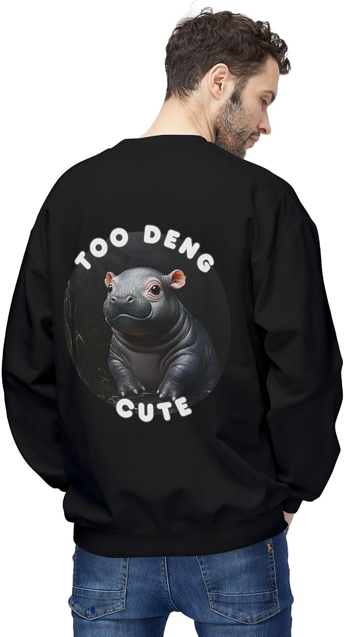 Unisex Fleece Crewneck Sweatshirt - Too Deng Cute Moo Deng Hippo, Cozy Cotton Blend, Classic Relaxed Fit