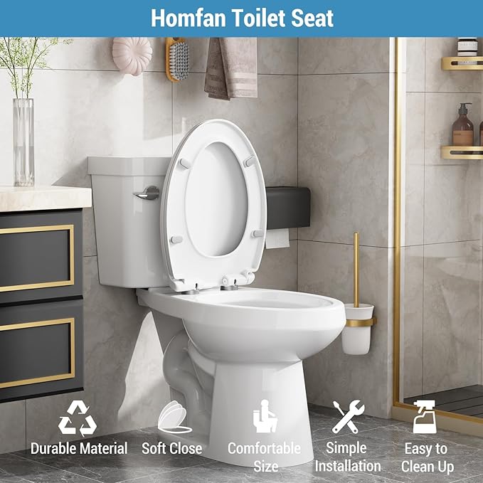 Garvee Toilet Seat Cover Elongated – PP Material, Secure Locking Design, Full Flat Lid for Standard Elongated Toilets, Durable & Easy to Clean, White