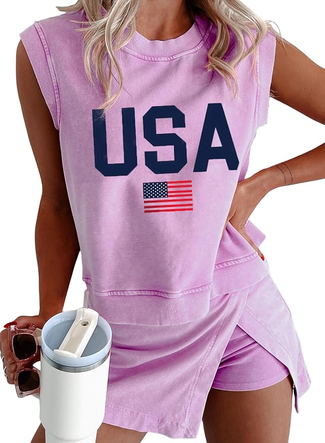 Women 2pc Mineral Wash Athletic Lounge Tank Skirt Set | Soft mineral wash cotton,Breathable.Relaxed lined split skirt.Ideal for travel,lounge,gym,workout casual daily wear