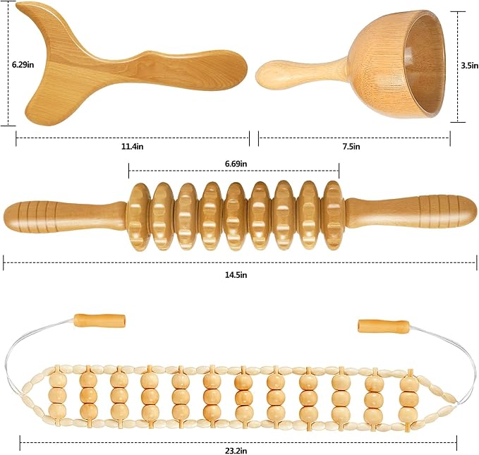 AICNLY 4 Pcs Wood Therapy Massage Tools for Body Shaping, Lymphatic Drainage Massager, Maderoterapia kit, Wooden Massage Roller, Anti-Cellulite Massager, Body Sculpting Tools Set