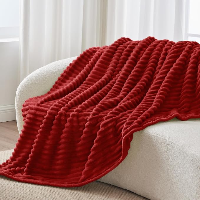 BEDELITE Ribbed Twin Blanket for Couch & Bed, Burgundy, 60"x80" | Ultra-Soft Plush Fleece, Cozy, Warm Yet Lightweight, Ribbed Texture, Home Decor, Machine Washable, Giftable, All-Season Use