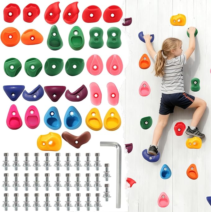 32 PCS Rock Climbing Holds for Kids,Rock Climbing Wall Grips Climbing Rocks Wall Kit for Indoor and Outdoor Playground Play Set with Hardware (Style A)