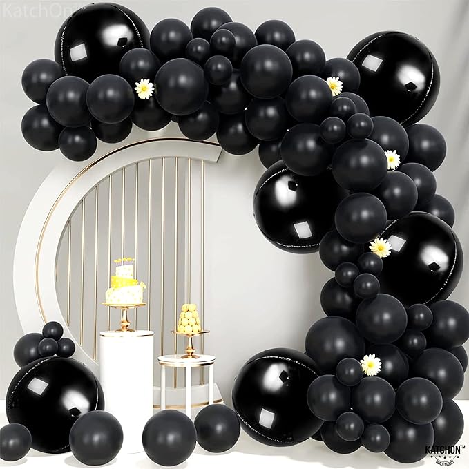 KatchOn, Large Black Mylar Balloons - 22 Inch, Pack of 6 | Round 4D Mylar Balloon for Birthday, Bachelorette Decorations | Black Birthday Party Decorations