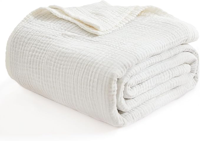 EMME Muslin Blankets for Adults White Small Blanket 40" x 50" | Throw Blanket for Couch Breathable Gauze Soft Lightweight Airy Light