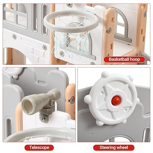 Toddler Slide 8-in-1 Toddler Playset with Slide for Ages 1-3 – Indoor & Outdoor Kids Playground Including Climber, Crawl Tunnel, Basketball Hoop, Telescope & Storage