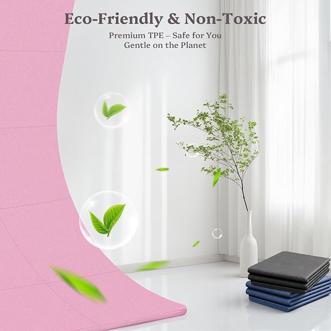 Foldable Yoga Mat Non Slip, Pilates Fitness Mats, 72" x 24" Extra Width & Thick, Anti-Tear Exercise Mat with Carrying Strap and Bag, Workout Mats for Stretching,Yoga Studio,Gym or Home Workouts