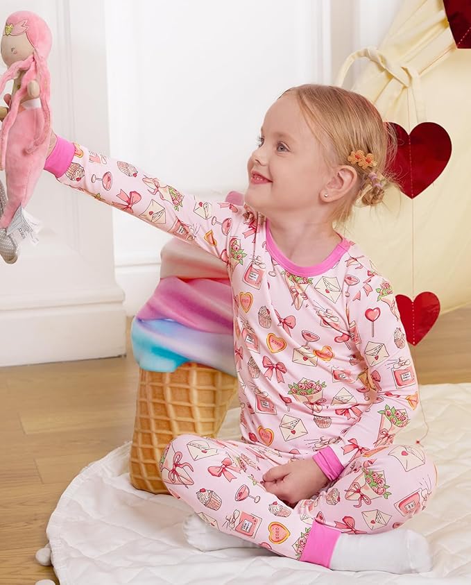 Bamboo Viscose Toddler Girls Kids Pajamas Unicorn Mermaid Pjs Long Sleeve Snug fit 12M-8Y 2pcs Soft Jammies