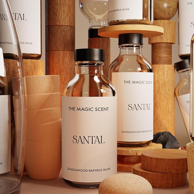 The Magic Scent Santal Fragrance Oil - Diffuser Oil Scent - Cold-Air & Ultrasonic Santal Diffuser Oil - Santal Essential Oil Aroma Diffuser Oils Scents for Home - Sandalwood Oil - 1 fl oz, 30 mL