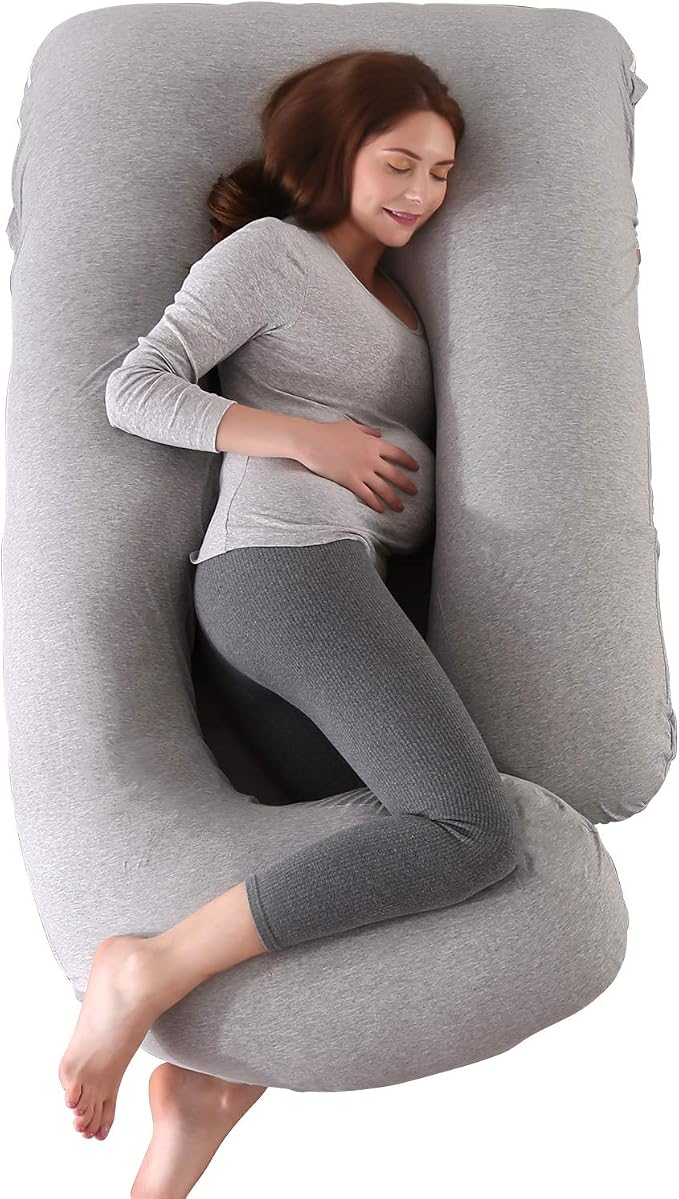 U-Shaped Full Body Pregnancy Pillow for Sleeping โ 57" Maternity Pillow with Removable Cover, Support for Back, Legs, Belly & Hips (Jersey-LightGrey)