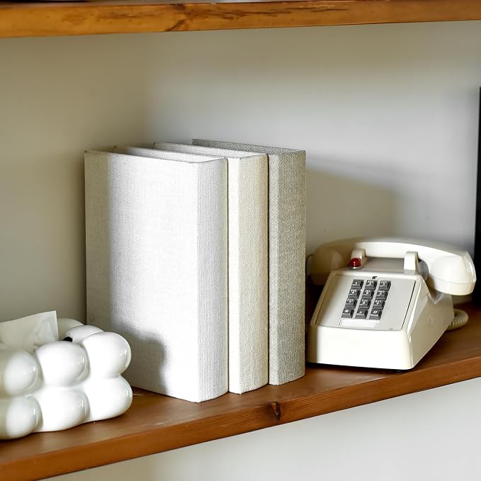 DECOR4SEASON Modern Linen and Wood Decorative Faux Book Boxes Set of 3,10" | Taupe,Beige,Off White