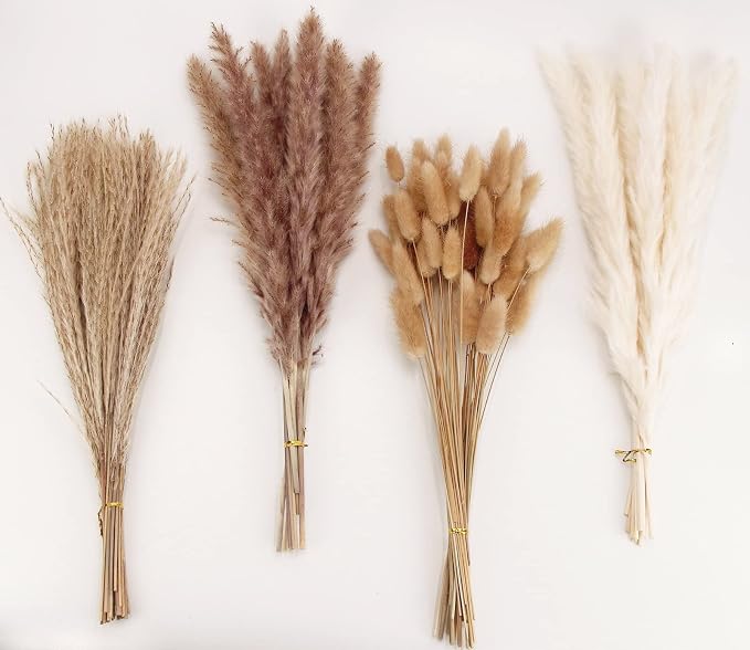 Natural Dried Pampas Grass Decor, Brown Pampas Grass, Bunny Tails Dried Flowers, Reed Grass Bouquet for Wedding Boho Flowers Home Table Decor, Fall Decor,Rustic Farmhouse Party (100 in Total )
