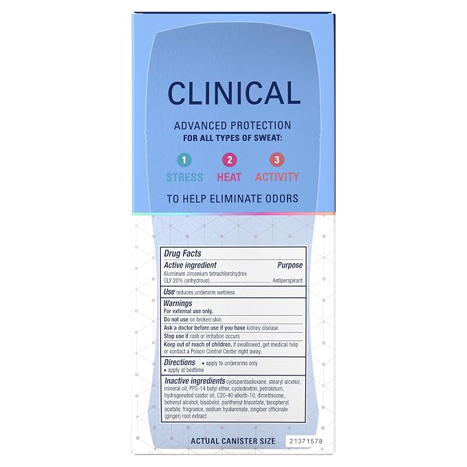 Secret Clinical Strength 100HR Sweat & Odor, Invisible Solid Antiperspirant Deodorant for Women, Free & Sensitive, 3X Stress Protection with Hyaluronic Acid, PH Balanced, Unscented, 2.6 oz