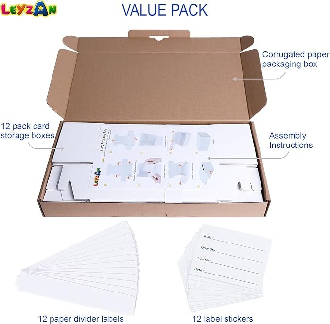 Trading Card Storage Boxes, 12 Pack 1000 Count Cardboard Card Organizer for MTG, TCG & Sports Cards, Fits Sleeved Cards, Bulk Card Storage for Trading Card Collections, 14.4 INCH