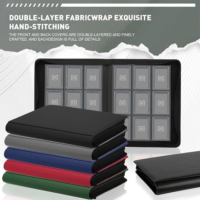 Toploader Binder,Trading Card Binder Storage Hold up 288 Cards 9-Pocket Top Loader Binder with Sleeves for 3"x4" Rigid Toploaders Hard Cases (9Dark Grey)