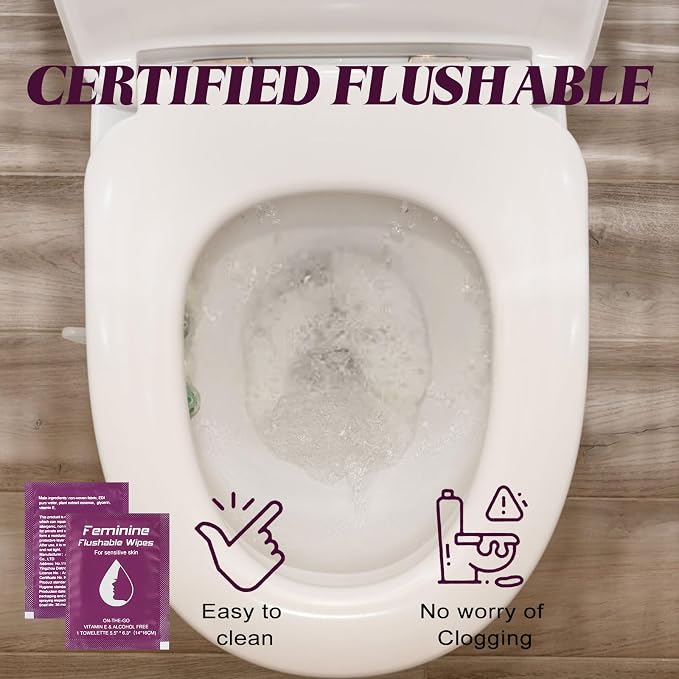 twoworld 50 Feminine Wipes Flushable Travel Individually Wrapped | Travel Wipes for Women,Feminine Care Wet Wipes Travel Size Vaginal Wipes for Adult,Girl and Homeless(Unscent)