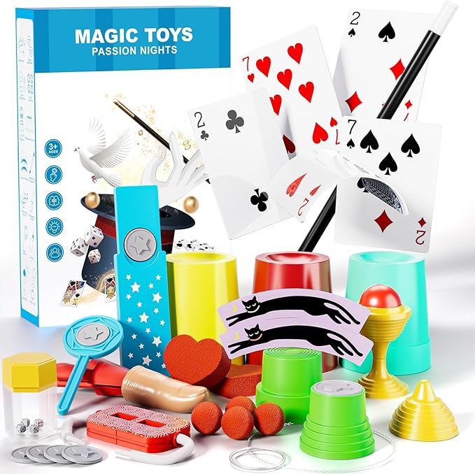Magic Kit for Kids - 74 Magic Tricks Performance with Manual and Videos, Magic Gift Set for 6+ Years Old Beginner Magicians, Perfect for Halloween Christmas Birthday Parties & Family Fun