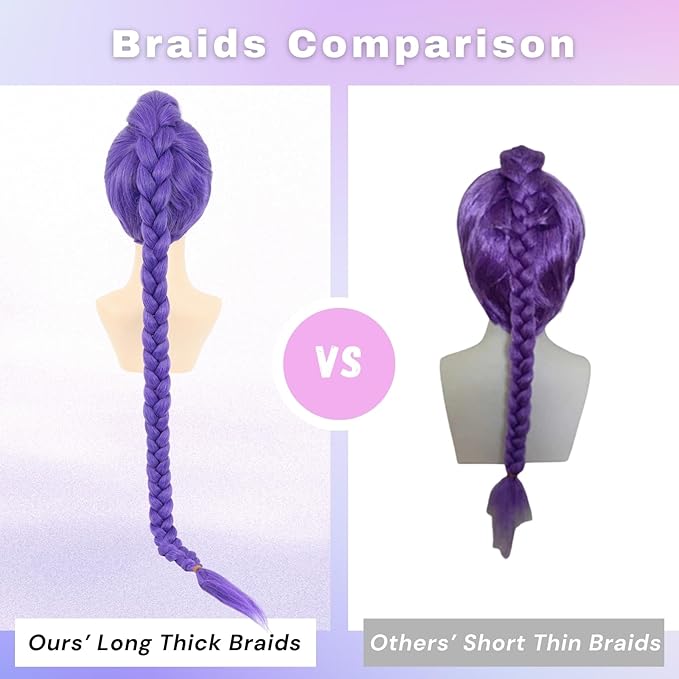morvally Womens 47 Inches Purple Long Braided Ponytail Wig - Anime Cosplay Wigs for Women Halloween Costume Party (Purple, Adults)