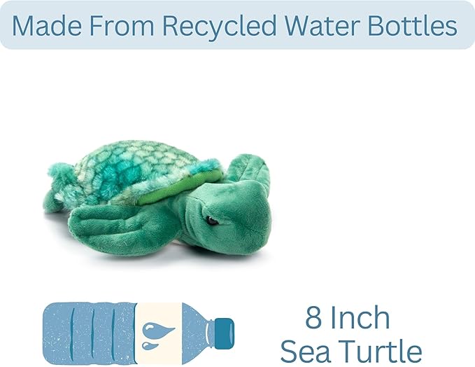 The Petting Zoo Sea Turtle Stuffed Animal Plushie, Gifts for Kids, Scoopz Sealife Animals, Green Tortoise Plush Toy 8 Inches