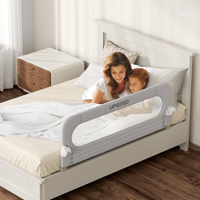 UPGOGO Folding Bed Rail for Toddlers,Baby Bed Rail Guard with Reinforced Anchor Safety System,Fit Bunk,Full Size,Queen,King,Twin(Grey,43"x23.6")