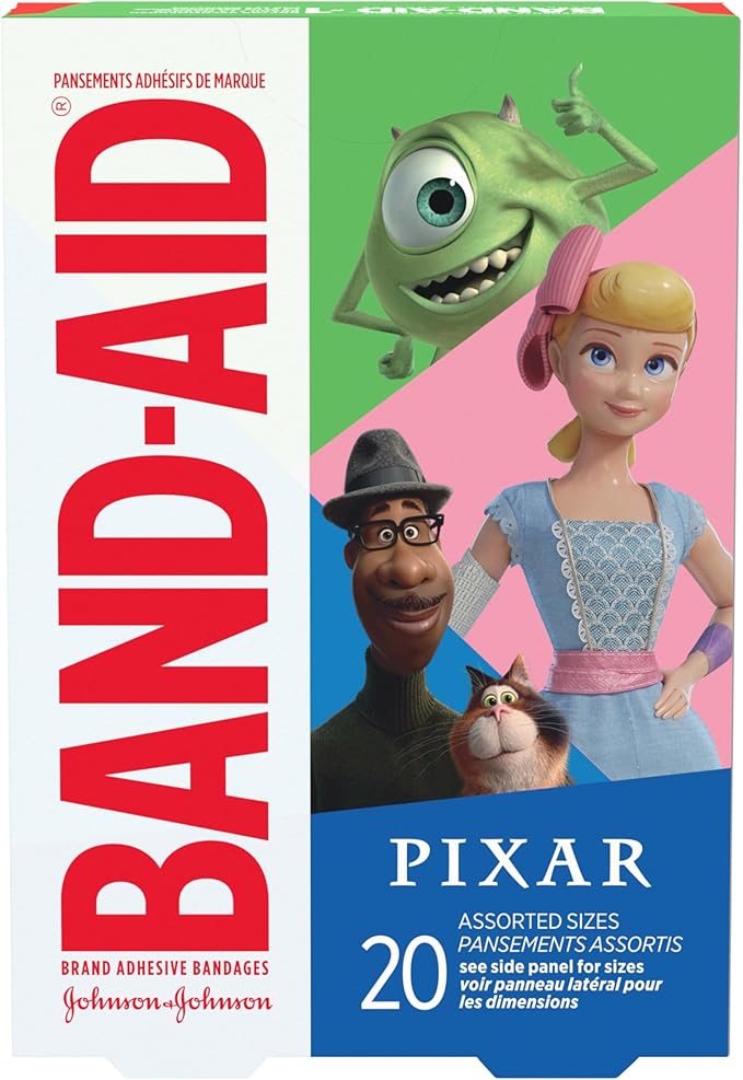 Band-Aid Brand Adhesive Bandages for Minor Cuts & Scrapes, Wound Care Featuring Disney/Pixar Mashup Characters, Fun Bandages for Kids and Toddlers, Assorted Sizes, 20 Count