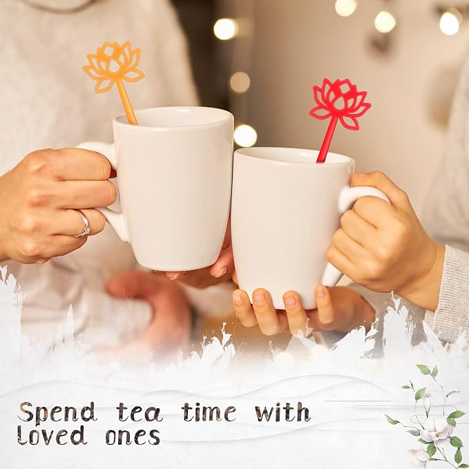 Set of 6 Silicone Tea Infuser Filter Loose Leaf Steeper Flower Tea Strainer Spoon Stainless Steel Loose Leaf Ball Handle Silicone Mesh Cup Filter Strainer(Lotus)