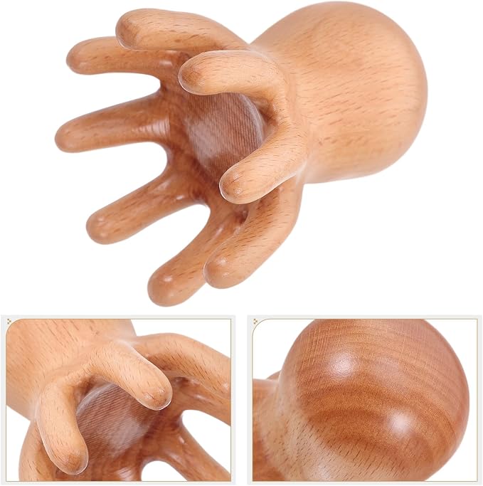 ERINGOGO Octopus Scalp Massager Comb, Beech Wood Massage Tool for Deep Scalp and Head Relaxation, Portable Manual Hair Brush Massager for Office and Travel Use