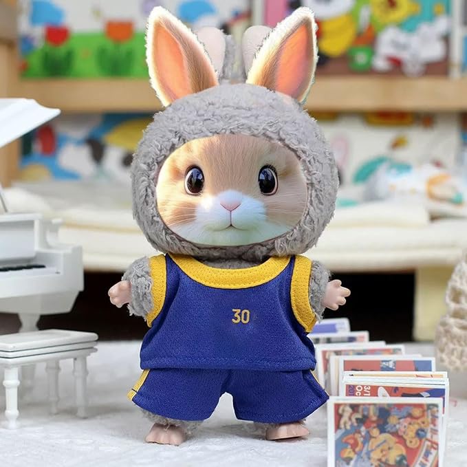 17cm Doll Rabbit Bunny Clothes, Cool Sports Basketball Football Theme T-Shirts Shorts Suit, Soccer-Inspired Athletic Uniform Outfit for Dress Up, Doll Costume Cosplay Fashion Dresses -NO.30