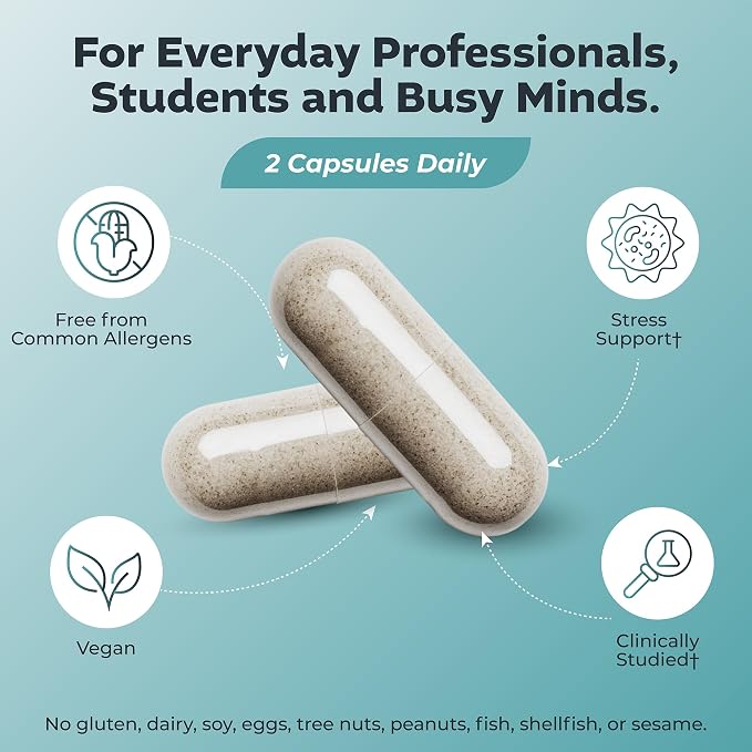 Advanced Stress Support – Holy Basil, Shoden® Ashwagandha, AlphaWave® L-Theanine, PharmaGABA®, Cacao Theobromine – Calm & Clarity Formula – Vegan, Non-GMO, Gluten-Free – 60 Capsules