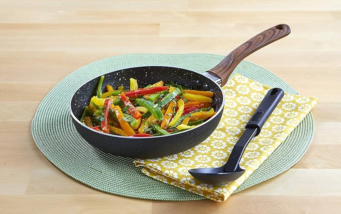 IMUSA USA Woodlook 8" Black Stone Fry Pan Handle and Speckled Nonstick Interior, 8" | Ideal for Stir-Frying, Great for Everyday Cooking