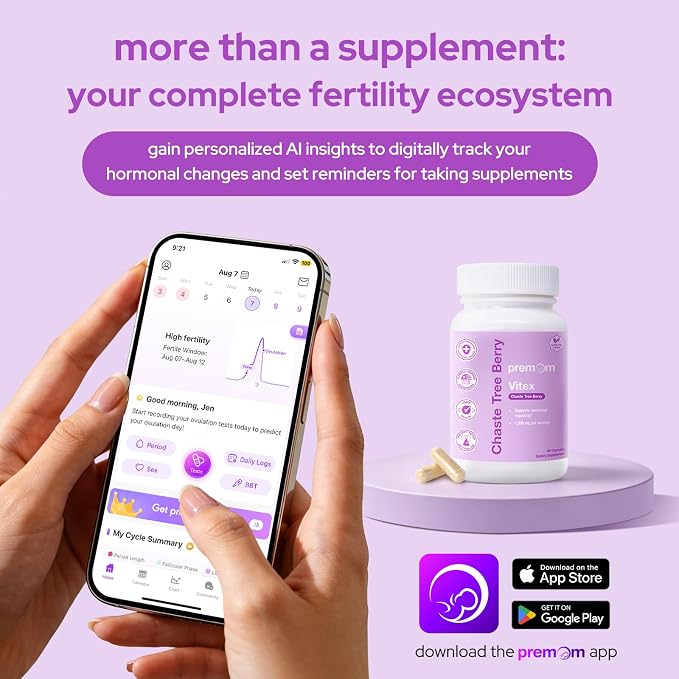 Premom Vitex Chasteberry Supplement for Women, Hormone Balance, Menopause, Menstrual Cycle, Fertility, & PMS Support*, 1,000mg Per Serving from Natural Extract, Vegan, 60 Veggie Capsules