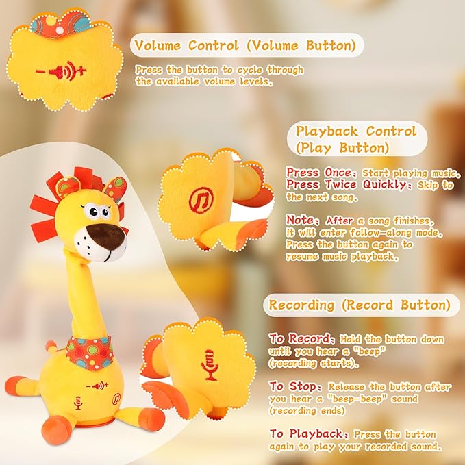 LUKETURE Dancing Talking Lion Plush, Interactive Stuffed Animal Toy, Musical Plush with Record & Repeat, Sings 10 Songs, LED Lights
