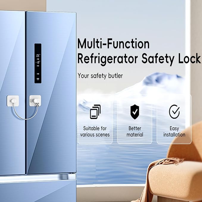 2 Pack Refrigerator Locks with 4 Keys, Child Safety Lock for Fridge Door Locks, Cabinets, Freezer, Desk Drawers, Wardrobes, Closets, Windows-No Tools Need or Drill (Patent)