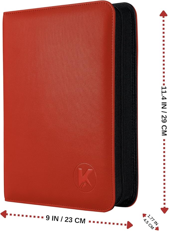 Top loader Binder, Holds 128+ Toploaders, 4 Pocket Top Loader Card Storage Case, Double-Sided Pockets for trading card in 3 x 4'' Toploaders(Red)