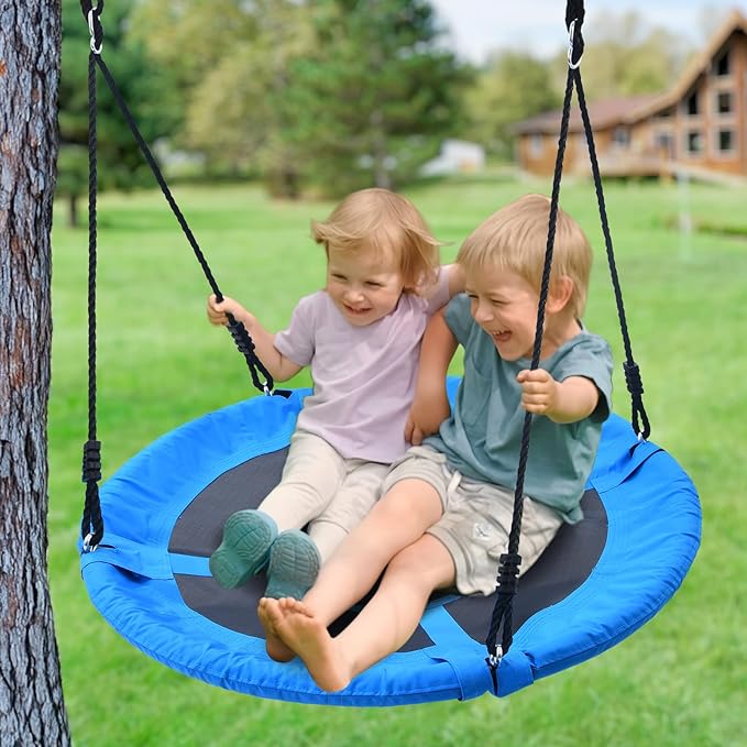 Trekassy 700lb 40 Inch Saucer Tree Swing for Kids Adults Outdoor 900D Oxford Waterproof with 2pcs Tree Hanging Straps, Steel Frame and Adjustable Ropes Blue