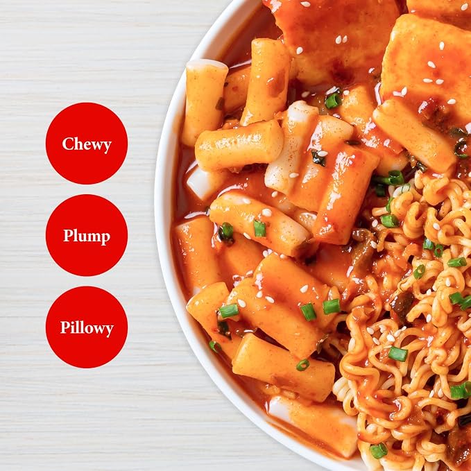 Wang Korean Tteok Rice Cakes, Chewy Tteokobokki Rice Cakes | Perfect for Stir-Fry, Soup & More, Gluten-Free, Vegan, Individually Packaged, 21.17 oz