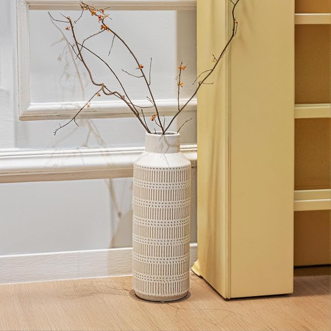 Farmhouse Large Ceramic Vase for Living Room Bedroom 15.75'' Flower Vase for Fake Plant Home Decor Office Table Shelf Fireplace Centerpieces Retro Vintage Classic Modern Rustic