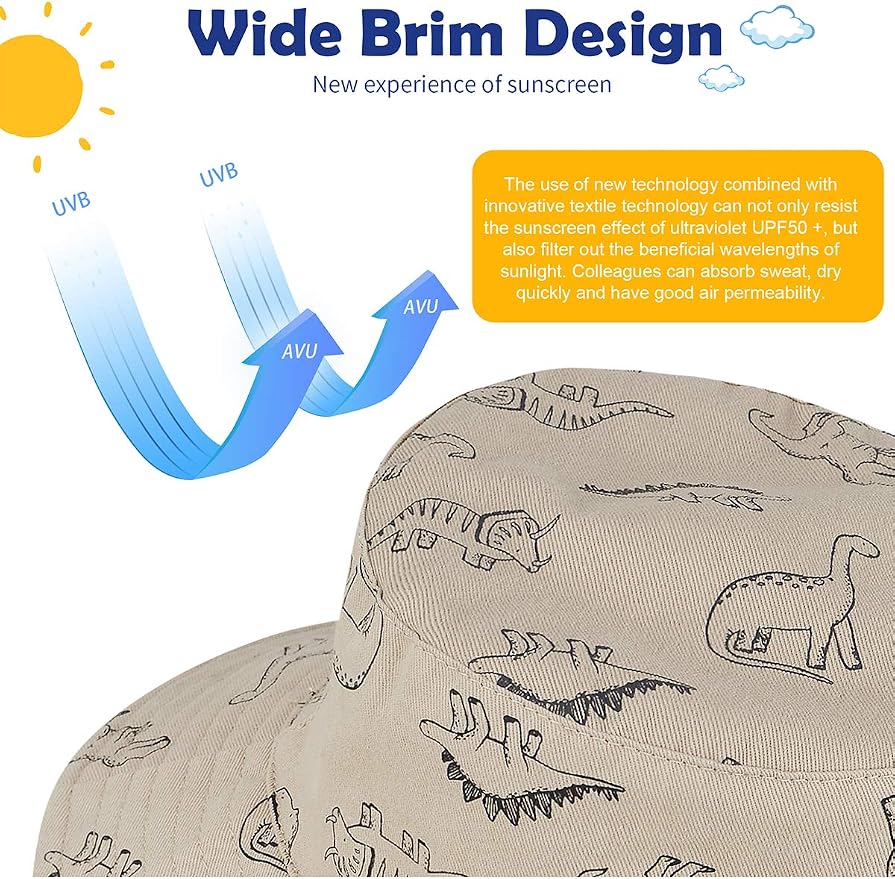 Baby Sun Hat UPF 50+ Sun Protective Toddler Bucket Hat Summer Kids Beach Hats Wide Brim Outdoor Play Hat for Boys Girls
