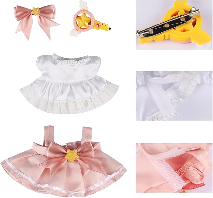 YAMASO 17cm Doll Clothes for 17cm Doll Accessories, Including 1 Set of Skirts, 1 Hair Clip, 1 Magic Wand Without Dolls